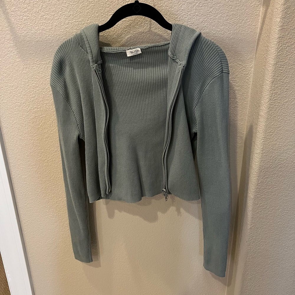 Brandy Melville Cropped Green Zip Jacket